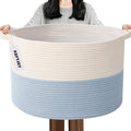 115L Extra Large Woven Cotton Rope Blanket Basket by HZFTJOY