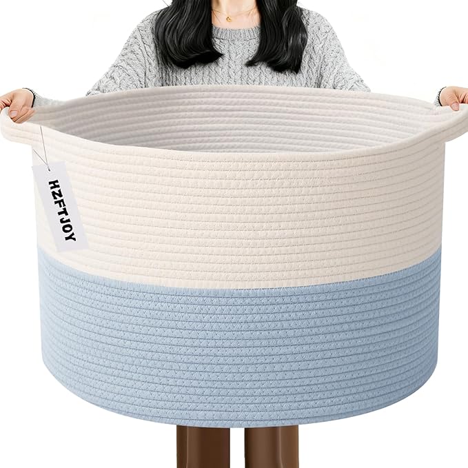 115L Extra Large Woven Cotton Rope Blanket Basket by HZFTJOY