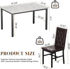 Hooseng Dining Table Set for 4, Faux Marble Small Kitchen Table Chairs Set of 4 - Image 3
