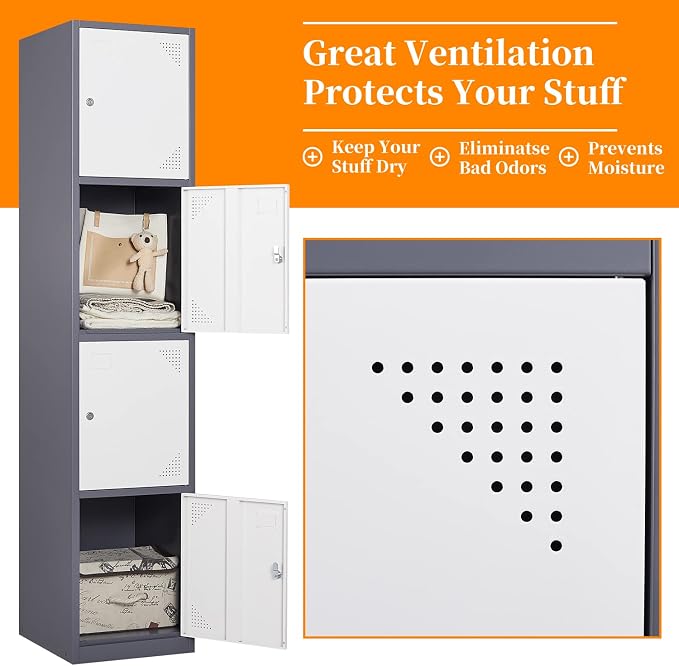 Metal Locker with 4 Doors, Lockable Locker Cabinet - Image 5