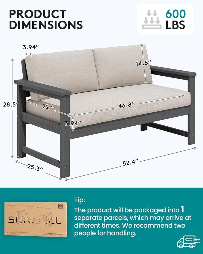 SERWALL Gray HDPE Outdoor Loveseat - Image 5
