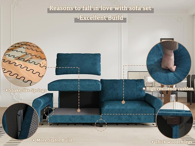 EASE MOOSE Large Seat Velvet L-Shaped Sofa, Soft 4 Seat Couch - Image 9