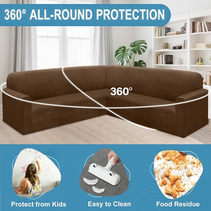 HDCAXKJ Corner Sectional Couch Covers Velvet Stretch L Shape Sofa Cover Soft - Image 5