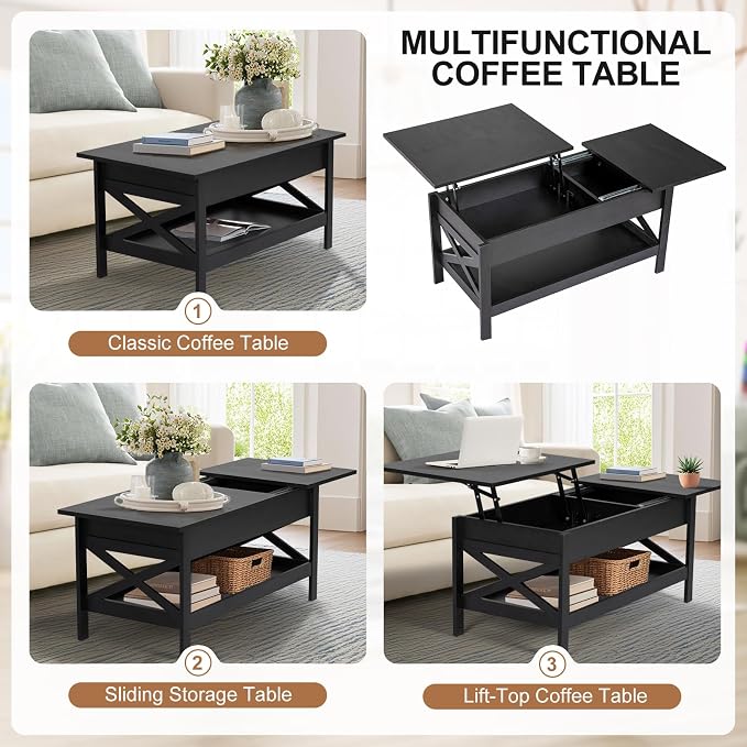 Lift Top Coffee Table with Storage, Small Coffee Table with Hidden Compartment - Image 7