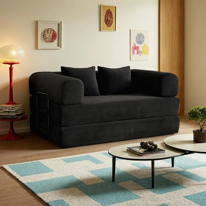 59in Convertible Sofa Bed, Corduroy Boneless Couch Bed, Futon Sleeper Sofa Pull - Image 7