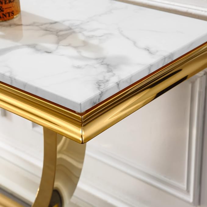 Henf 47" Marble Console Table Modern White Faux Marble Entryway Table - Image 6