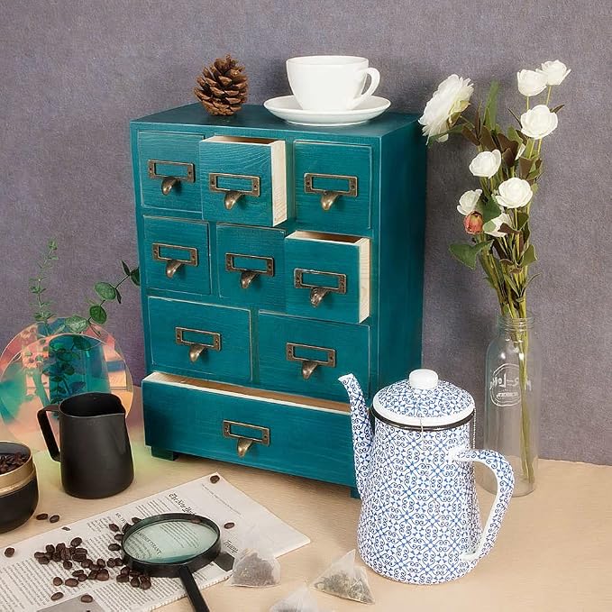 Apothecary Cabinet with 9 Drawers & Labels Rustic Library Card Catalog Cabinet - Image 5