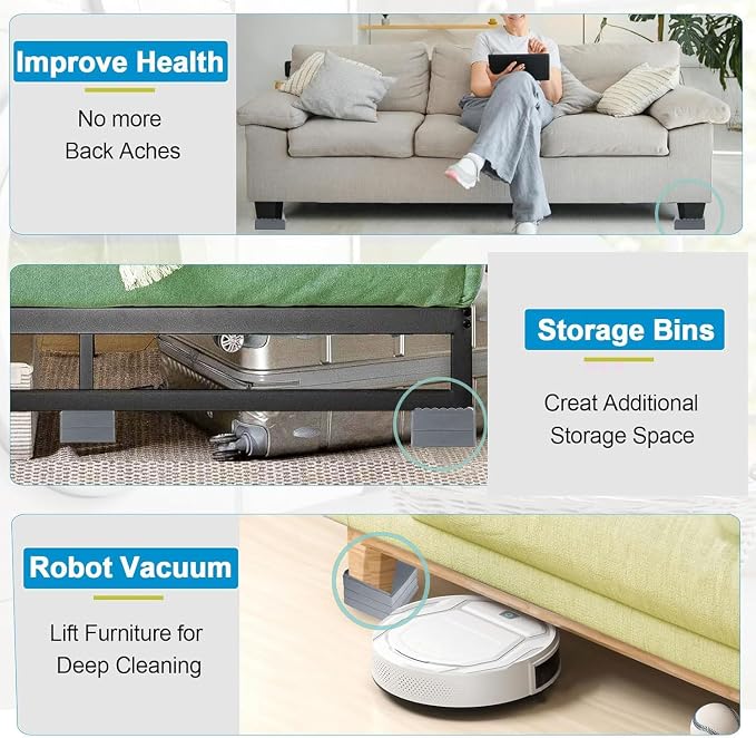Bed Risers 1 inch, 2 inch, 3 inch, 4 inch Heavy Duty, Adjustable Furniture Riser - Image 4