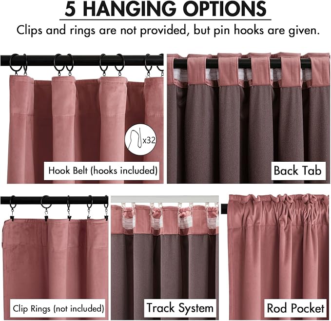 MIULEE Velvet Curtains 50W x 84L 2 Panels Dusty Rose Blackout Curtains | Luxury - Image 2
