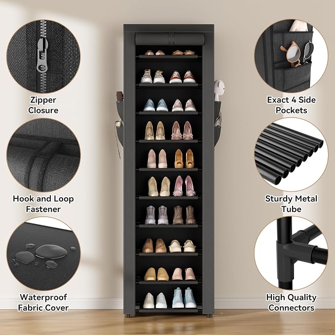 ROJASOP Shoe Rack with Covers 10 Tier Large Shoe Organizer Tall Shoe Closet - Image 4
