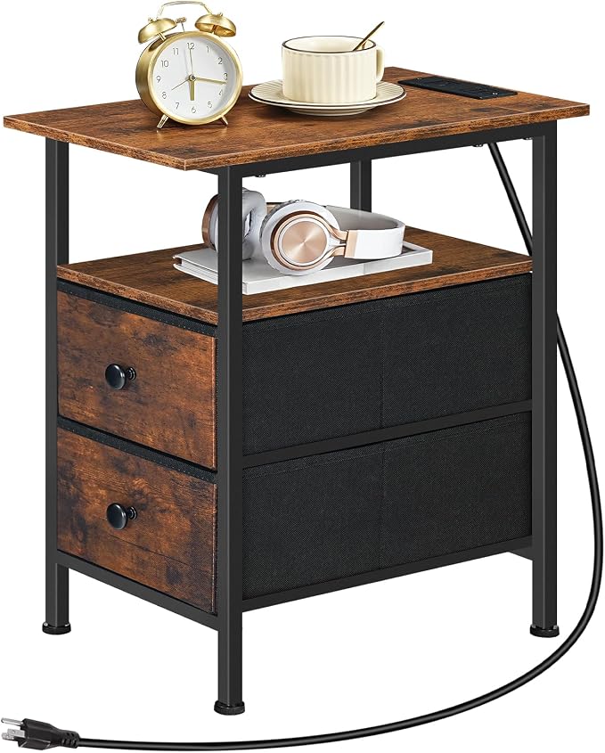 HOOBRO End Table with Charging Station, Narrow Side Table, Nightstand with 2 - Image 7