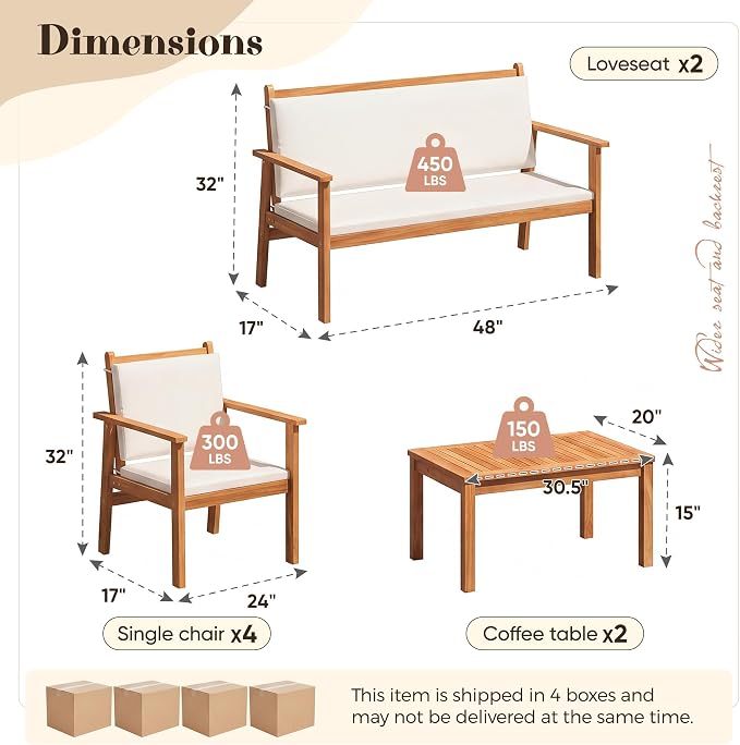 Devoko Patio Furniture Set 8 Pieces Acacia Wood Outdoor Furniture, Patio Set - Image 9