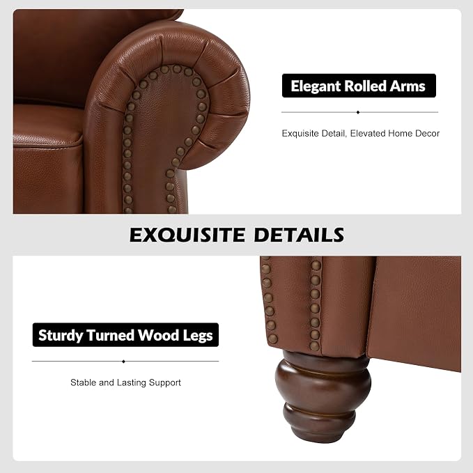 81" Genuine Leather Sofa, Classic 3-Seater Couchs - Image 4