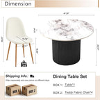 Dining Table Set for 4, Mid Century Modern 47 Inch White Marble-Look Wooden - Image 2