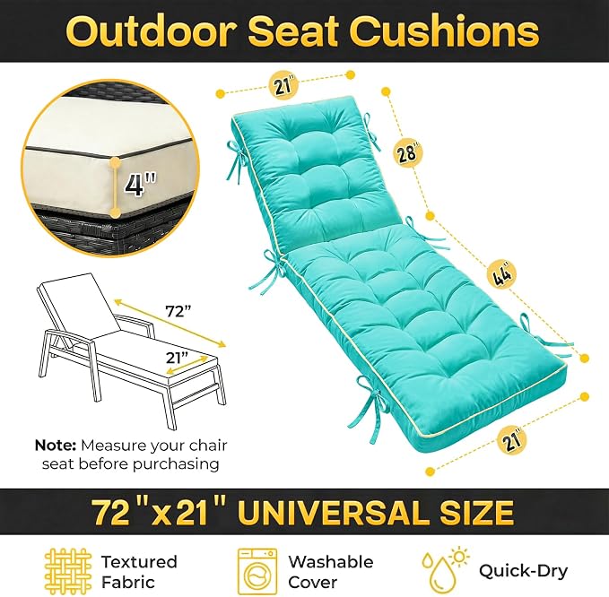 72x21 Inch Folding Chaise Lounge Cushion Quick Dry - Image 5