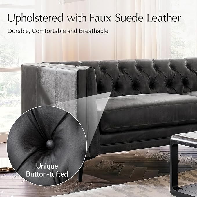 HULALA HOME 84" W Faux Leather Sofa Couch - Image 4