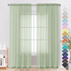 Light Green Sheer Curtains 96 Inches Long 2 Panels by OVZME