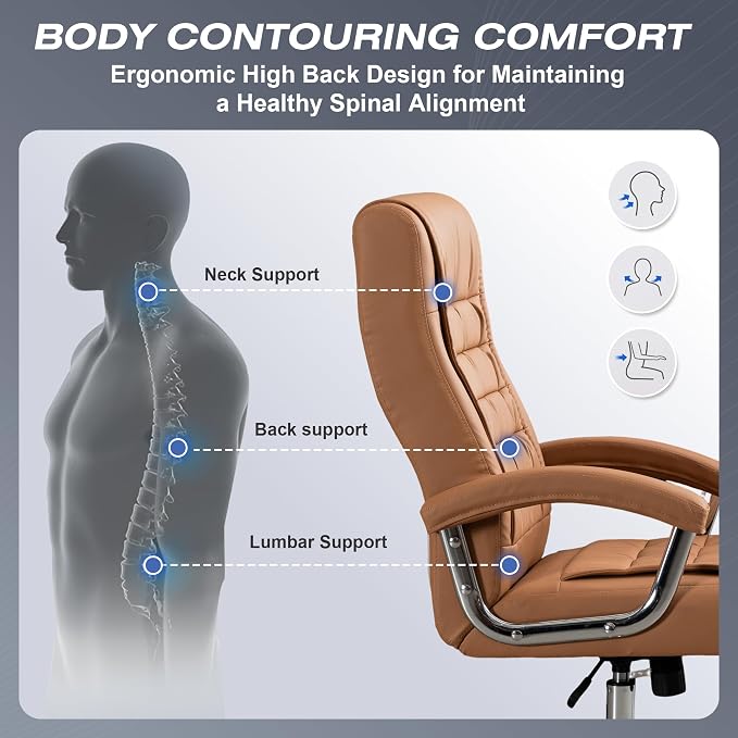 Executive Office Chair Adjustable Leather Chair High Back Swivel Office Desk - Image 5