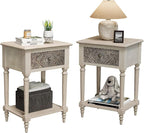 SUNBURY Vintage Nightstand Set of 2, Wood Small Bedside Table by SUNBURY