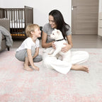 2x3 Washable Entryway Rug: Modern Abstract Soft Carpet Pink White | - Image 2
