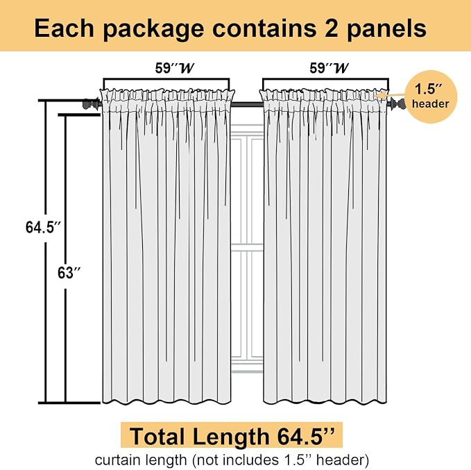 Taupe Sheer Curtains 63 Inch Length 2 Pcs, Light Filtering Rod Pockets Window - Image 2