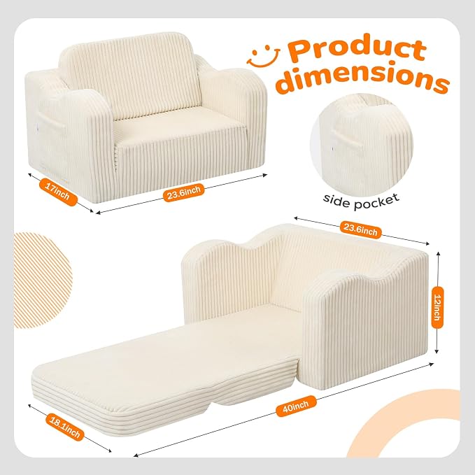 MeMoreCool Toddler Couch Fold Out – 2-in-1 Convertible Kids Sofa Bed - Image 3