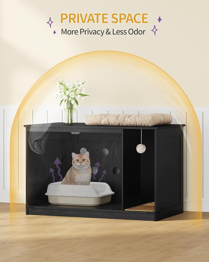Hzuaneri Cat Litter Box Enclosure, Hidden Litter Box Cabinet Furniture - Image 5
