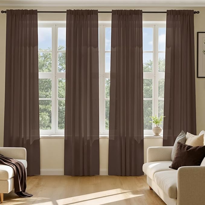 MIULEE Chocolate Sheer Curtains 96 Inches Long 4 Panels 42 x 96 Inches | Light by MIULEE