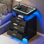 Black Night Stand with Wireless Charging Station, Smart Bedside Table with 3 - Image 9