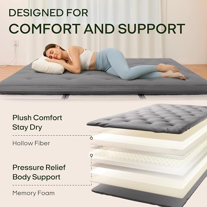 ZonLi Japanese Floor Futon Mattress Full Size 75"x 54", 100% Cotton Cover 2.5'' - Image 3