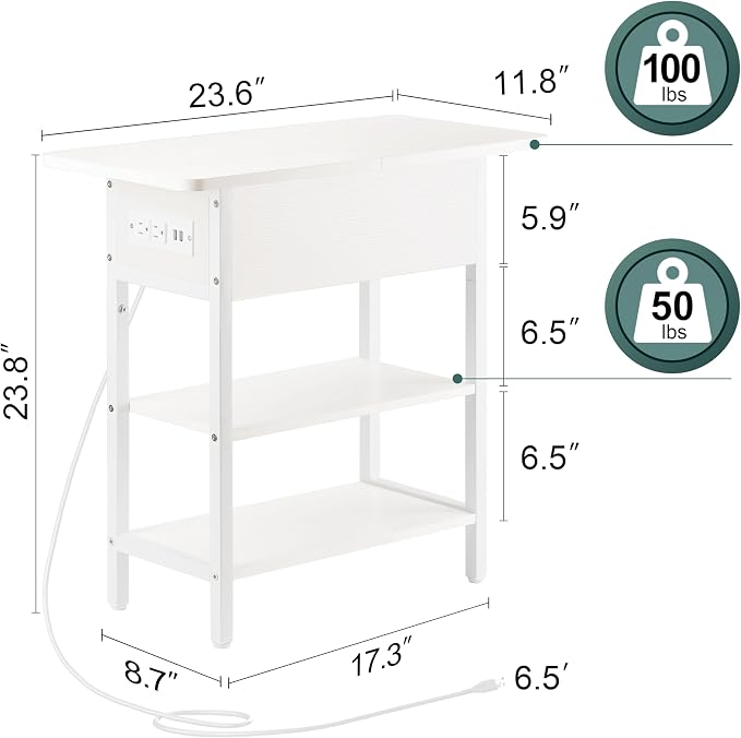 Yoobure End Table with Charging Station, Flip Top Side Table with USB Ports and - Image 3