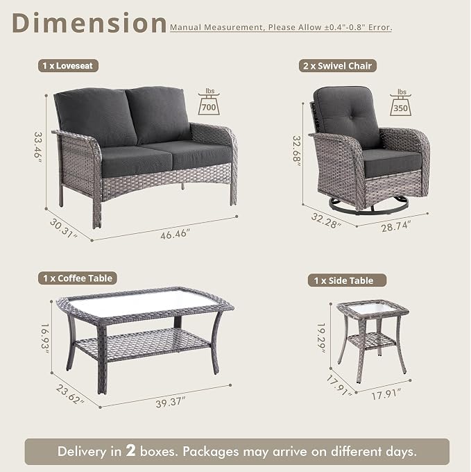 weaxty 5 Pieces Wicker Patio Furniture Set, High Back Swivel Rocker Chairs - Image 2