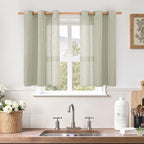 Short Linen Curtains 40 Inch Length, Sage Grey Small Window Semi Sheer Drapes by LAMIT
