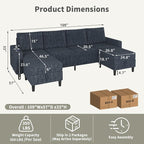 Sectional Couches for Living Room, 6-Seats Soft Linen Fabric Sectional Sofa - Image 2