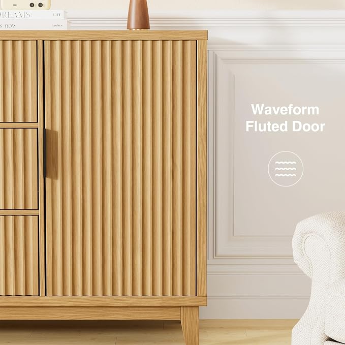 47.2" W Storage Cabinet with 3 Drawers, Fluted Buffet Cabinets with Storage - Image 5