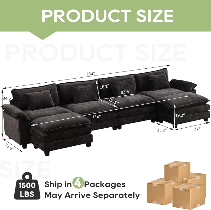 Oprisen 154" Modular Sectional Sofa, Comfy Cloud Couch Sectional Sofa - Image 2