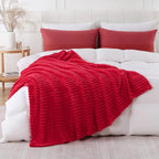 Cherry Red Throw Blanket for Couch Sofa 60x80 inches Striped Design | Fleece - Image 5