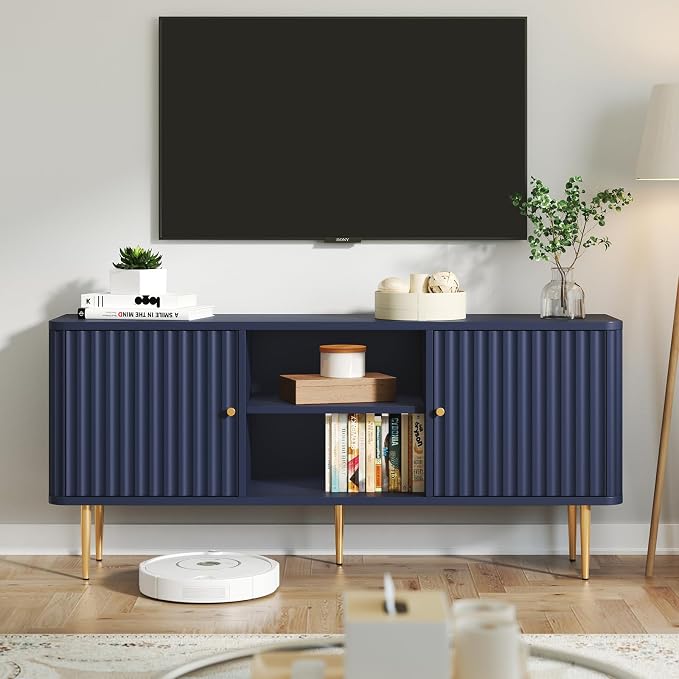 ARTPOWER 55” Fluted TV Stand, Mid Century Modern Blue TV Stand - Image 4