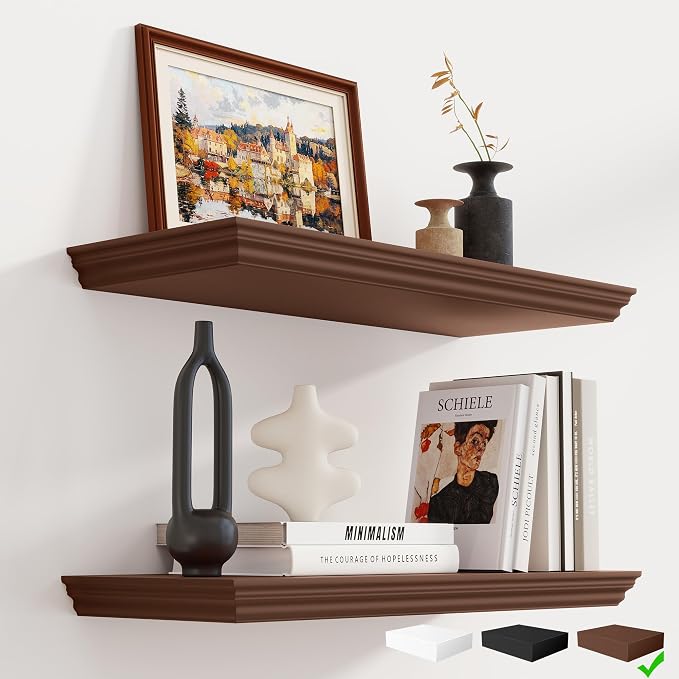 Fun Memories Floating Shelves 24 Inch Long, 9.3 Inch Deep Classic Crown Molding by FunMemories