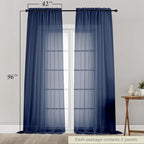 Navy Blue Sheer Curtains for Bedroom Living Room 96 Inches Long 2 Panels - Image 2
