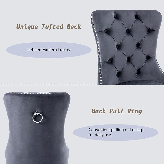 KCC Velvet Dining Chairs Set of 4, Upholstered High-end Tufted Dining Room Chair - Image 6