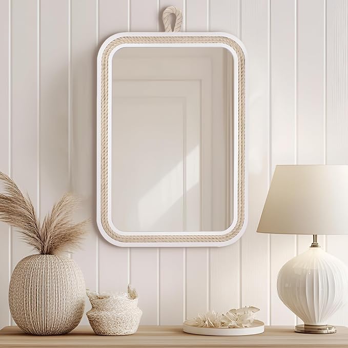 Nautical Rope Mirror Rectangle Wooden 22''Lx16''W White Decorative Mirror - Image 4