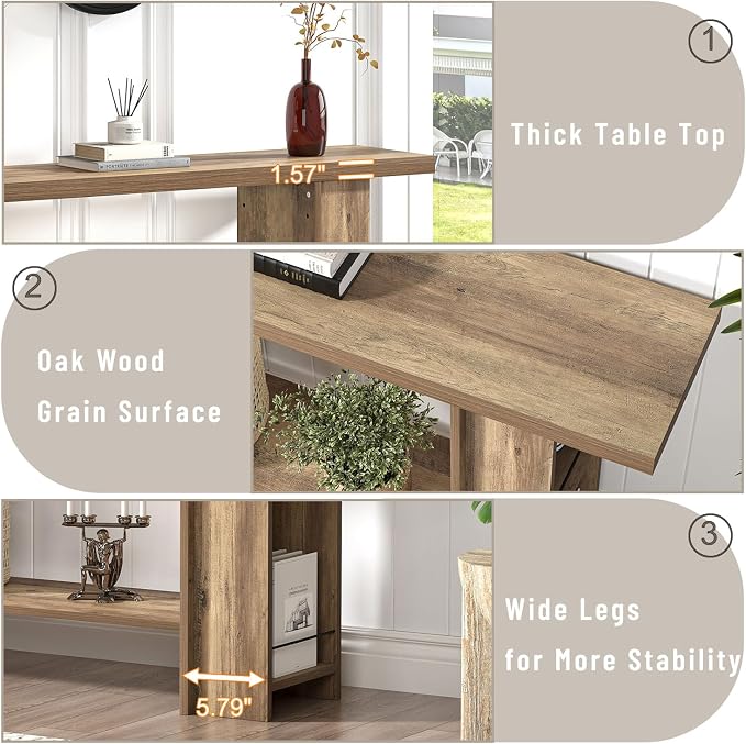 FOLUBAN 53 Inch Long Entryway Table, 2-Tier Wood Console Table - Image 7