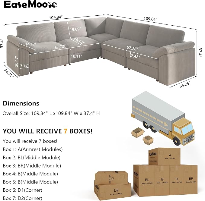 EASE MOOSE Oversized Sectional Modular Sofa, L Shape Sectional Couch Wide Deep - Image 2