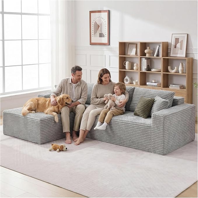 108" Boneless Couch Modular Sectional Sofa, L-Shaped Couch by Urnodel