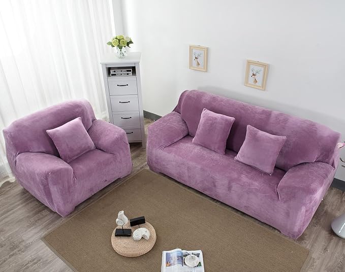vctops 1-Piece Velvet Plush Stretch Sofa Slipcover - Image 3