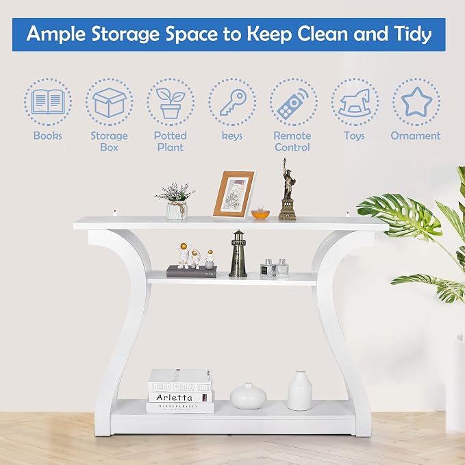 SUPER DEAL Wood Console Table for Entryway, 3 Tier Decorative Sofa Table - Image 5