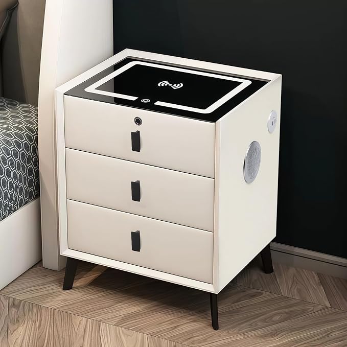 Smart Nightstand with Charging Station, Adjustable LED, USB Ports, Fingerprint by Unknown
