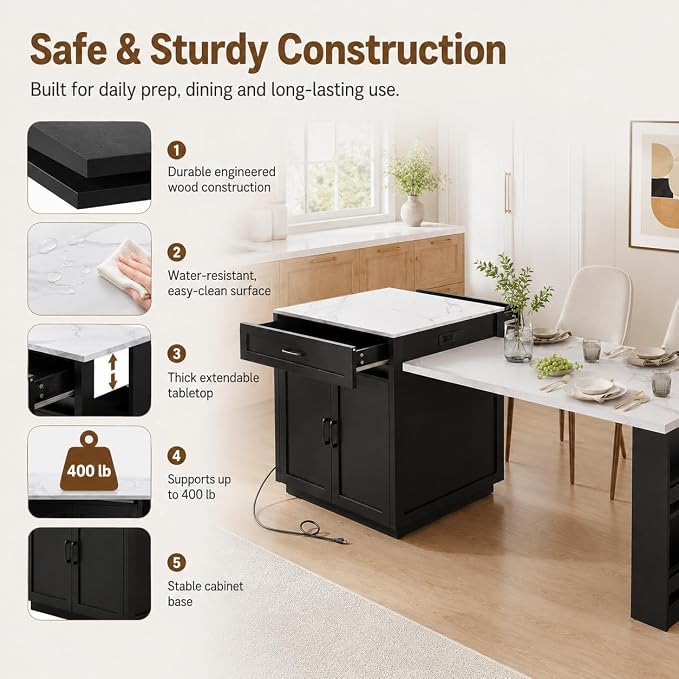 Kitchen Island with Extendable Dining Table - Image 8