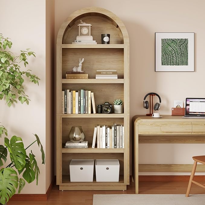 Bestier 76" Tall Arched Bookcase, 5 Tier Arched Bookshelf - Image 2